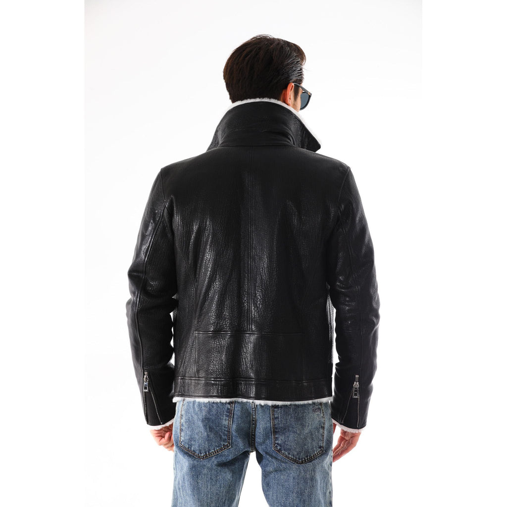 Vinci The Cortina Black Shearling Leather Men Jacket