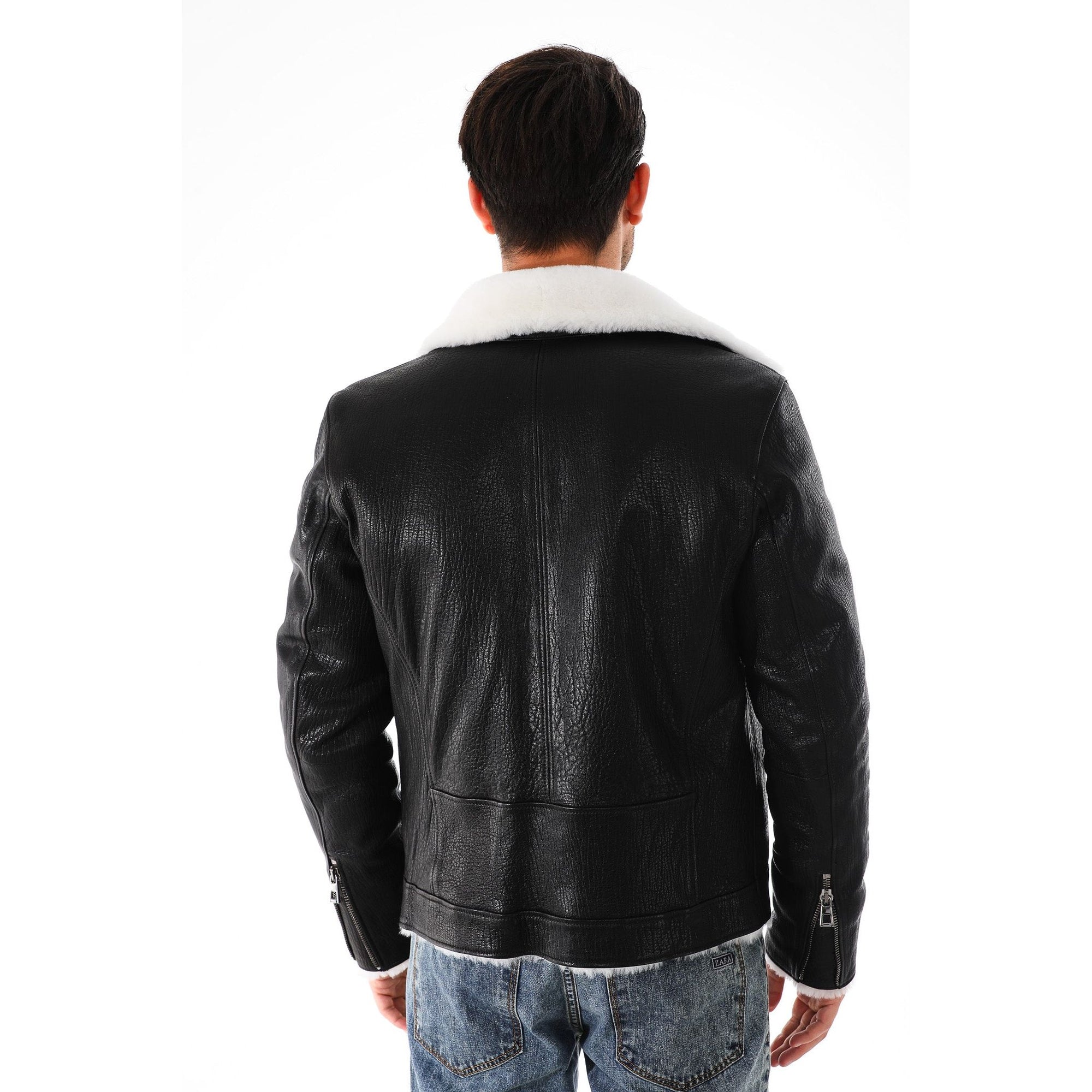 Vinci The Cortina Black Shearling Leather Men Jacket