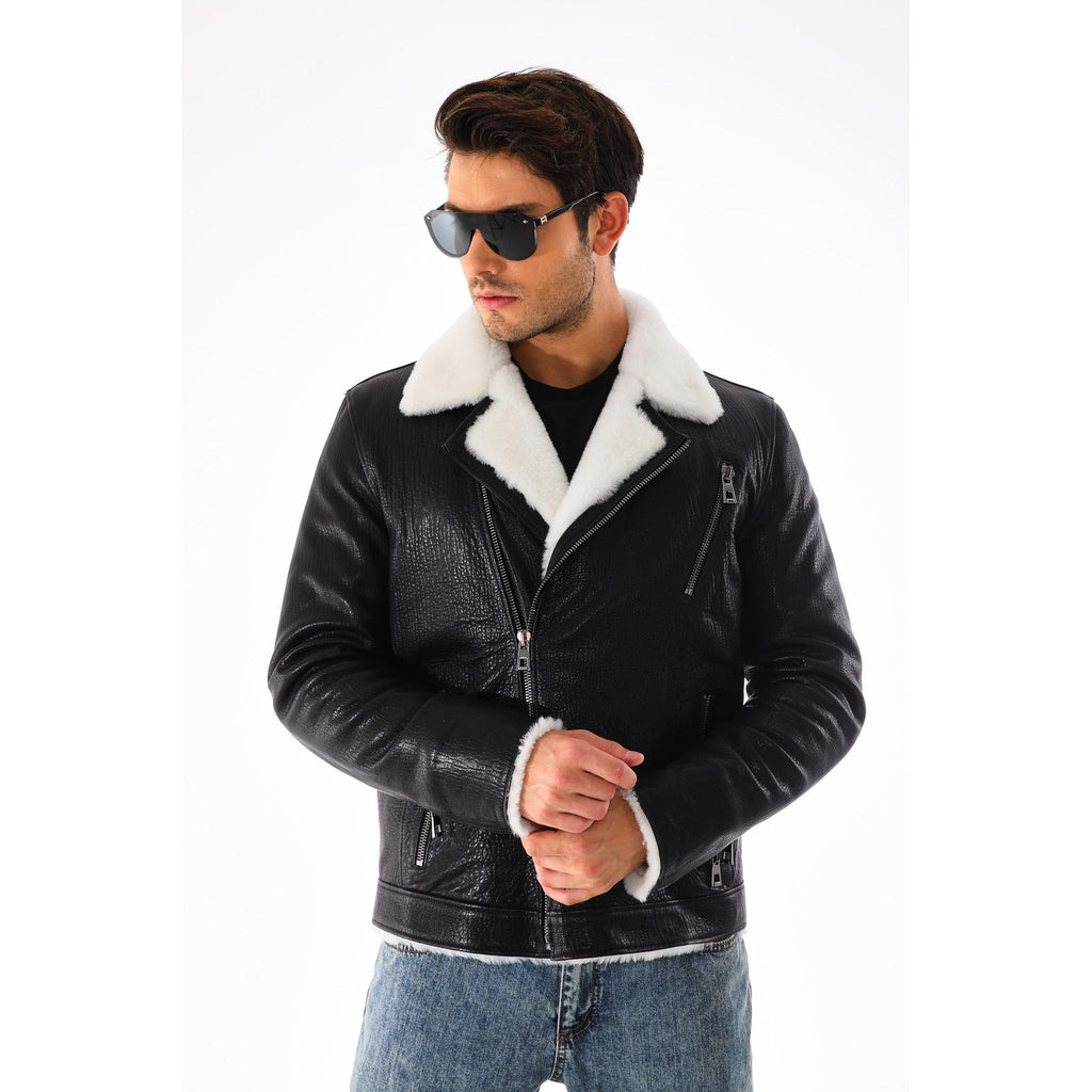 Vinci The Cortina Black Shearling Leather Men Jacket