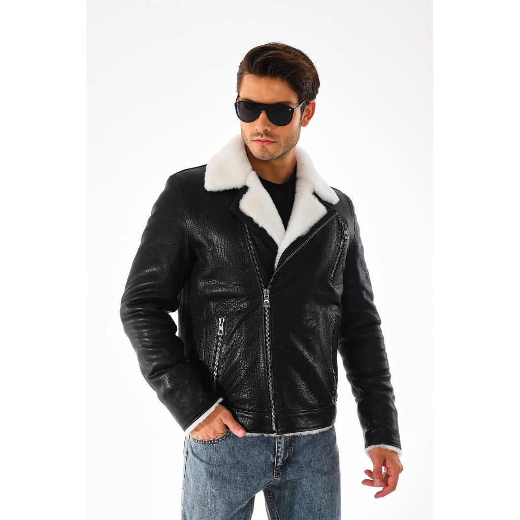 Vinci The Cortina Black Shearling Leather Men Jacket