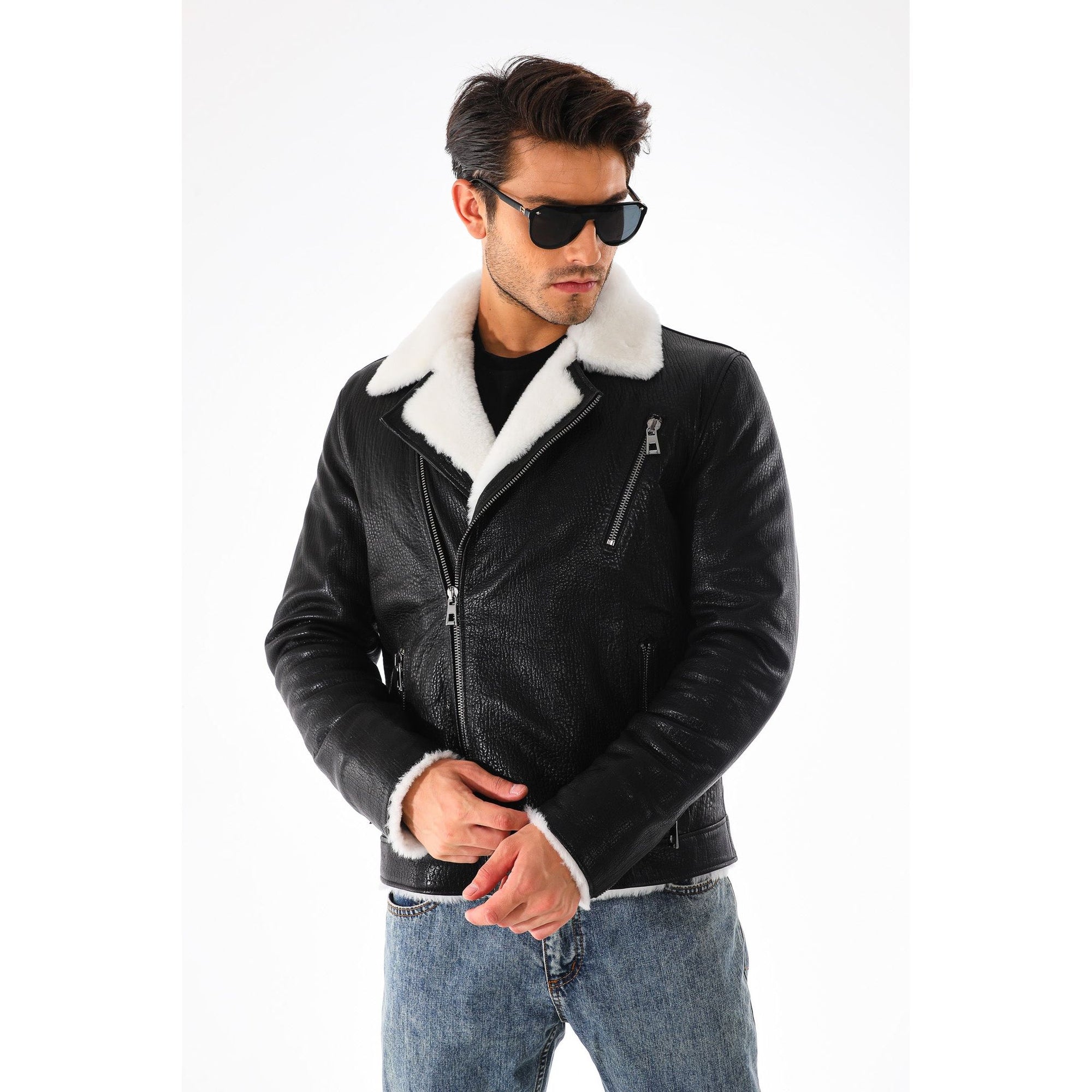 Vinci The Cortina Black Shearling Leather Men Jacket