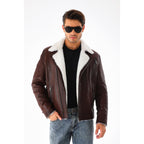 Vinci The Cortina Brown & White Shearling Leather Men Jacket