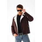 Vinci The Cortina Brown & White Shearling Leather Men Jacket