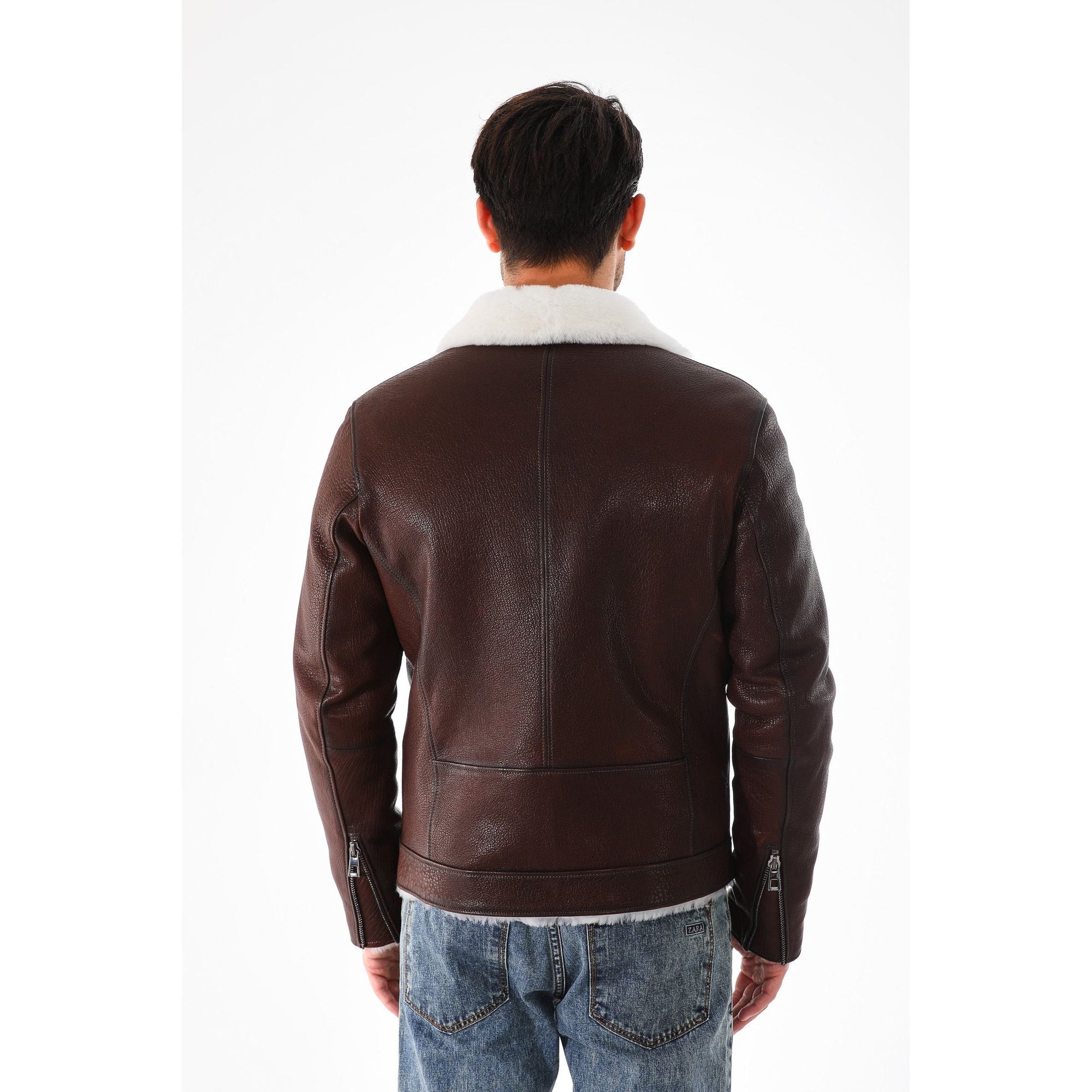 Vinci The Cortina Brown & White Shearling Leather Men Jacket