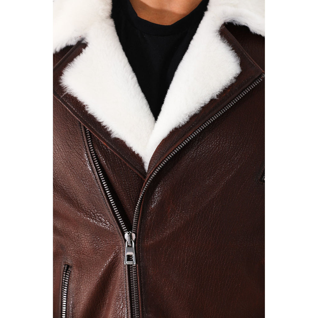 Vinci The Cortina Brown & White Shearling Leather Men Jacket