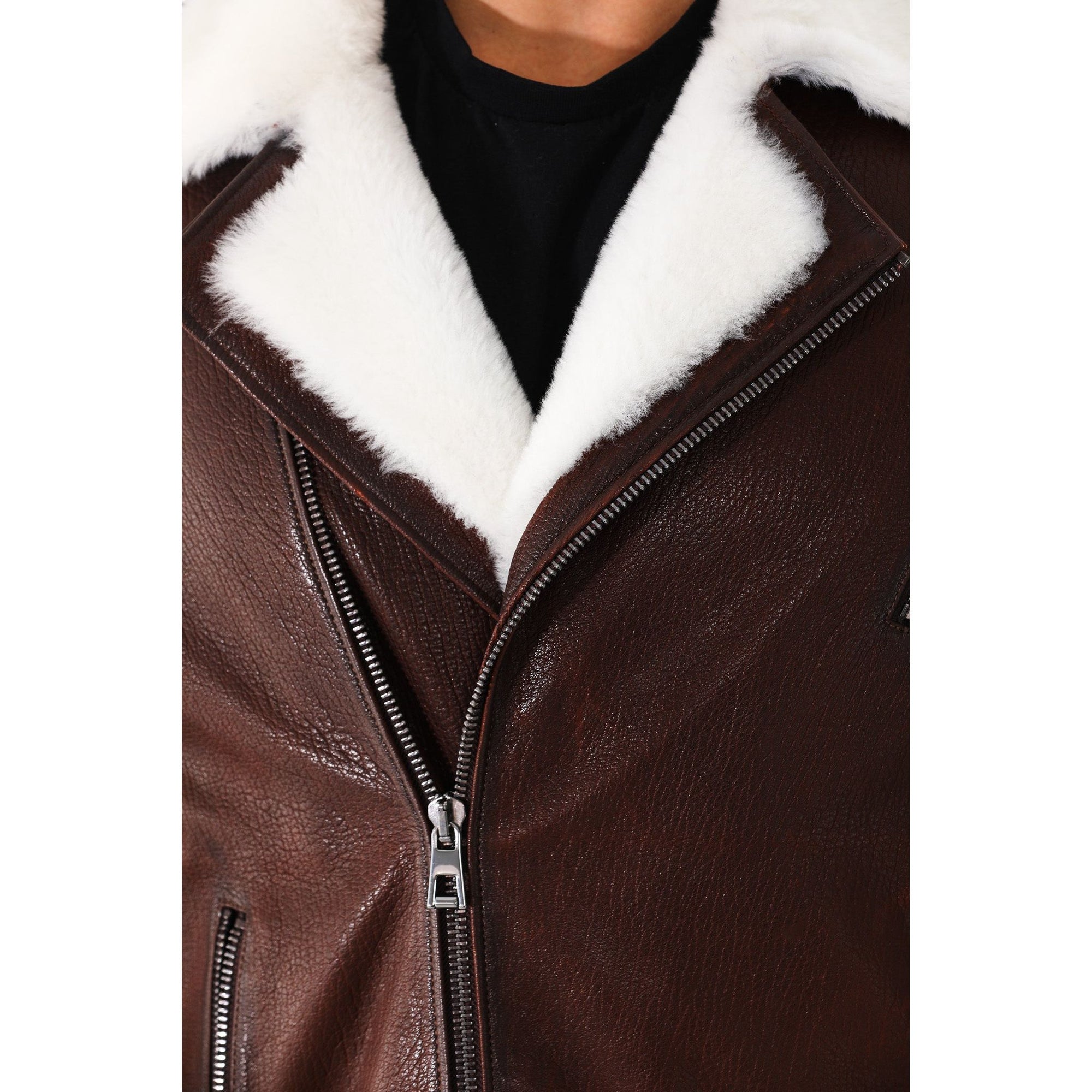 Vinci The Cortina Brown & White Shearling Leather Men Jacket