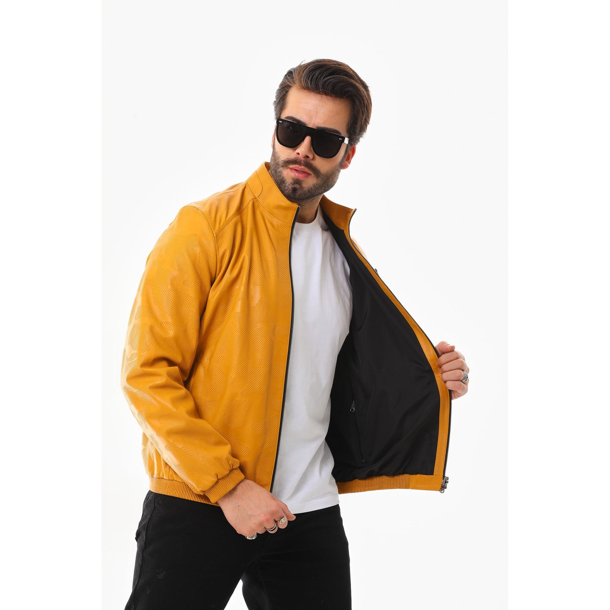 The Como Reversible Mustard Yellow & Black Leather Bomber Jacket