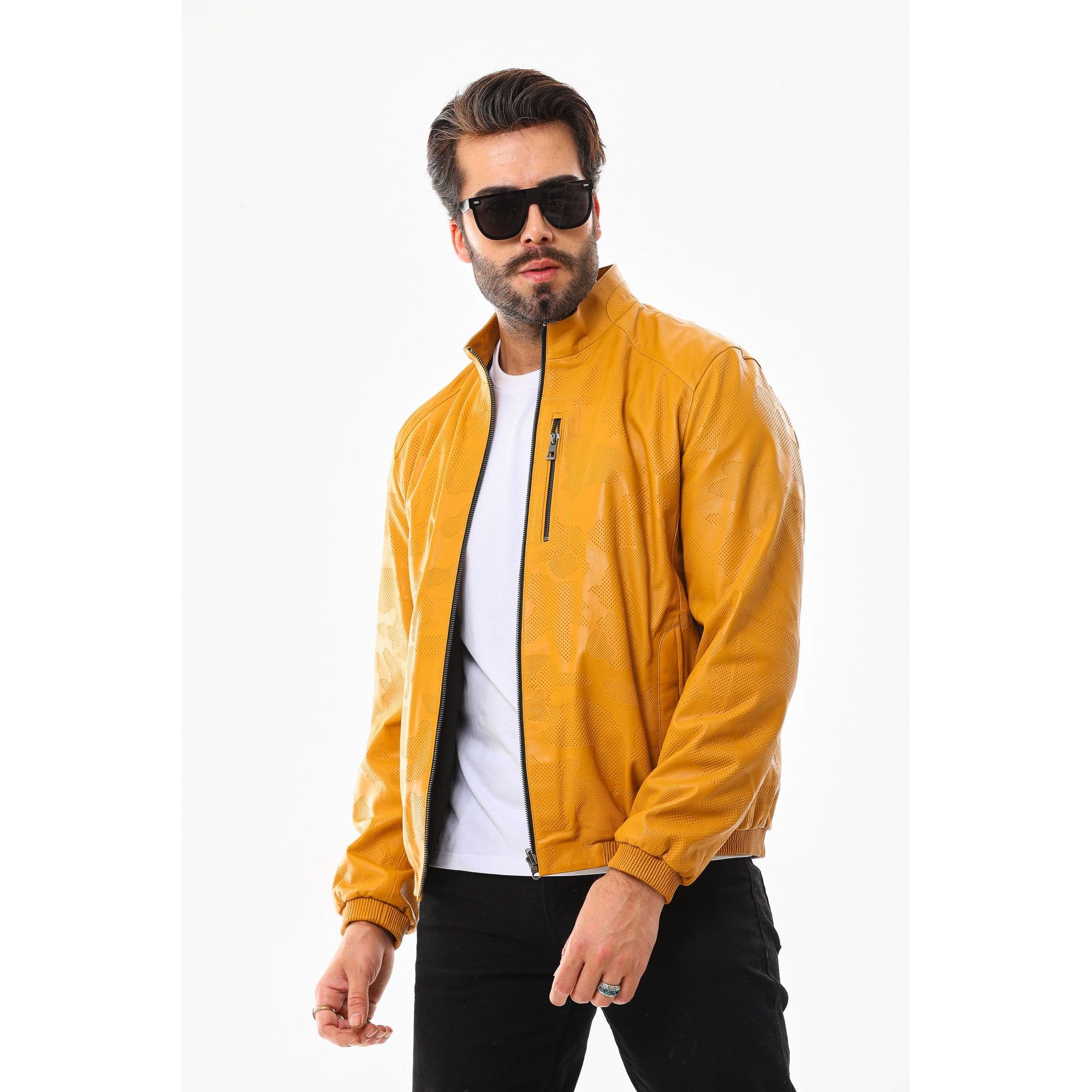 The Como Reversible Mustard Yellow & Black Leather Bomber Jacket