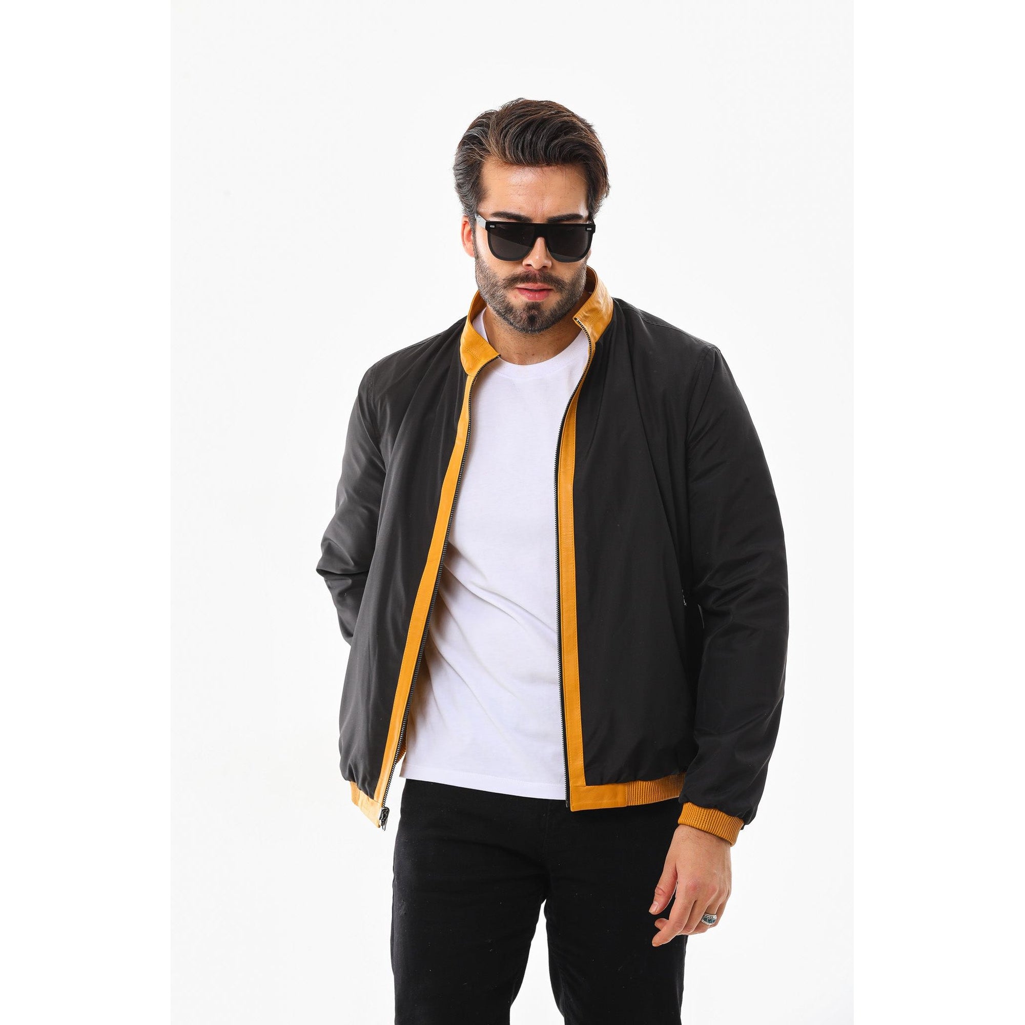 The Como Reversible Mustard Yellow & Black Leather Bomber Jacket