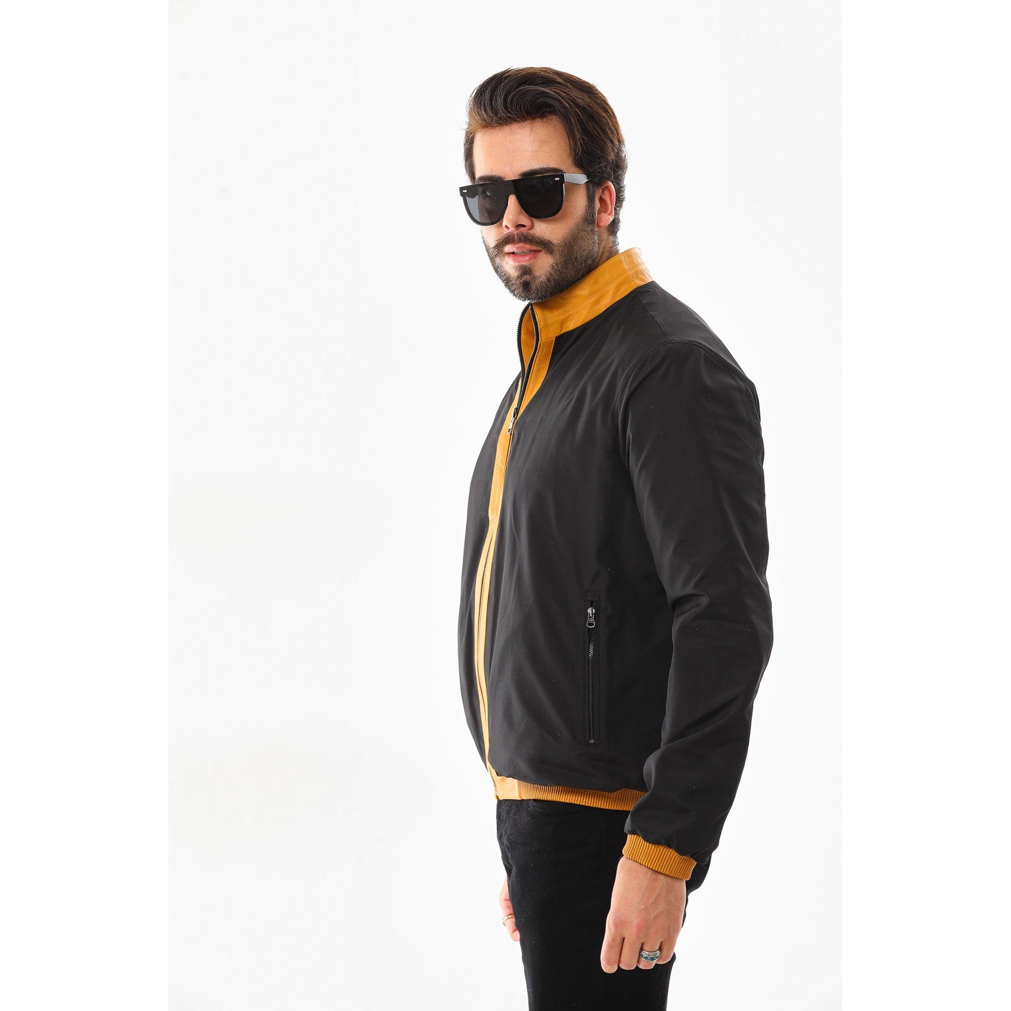 The Como Reversible Mustard Yellow & Black Leather Bomber Jacket