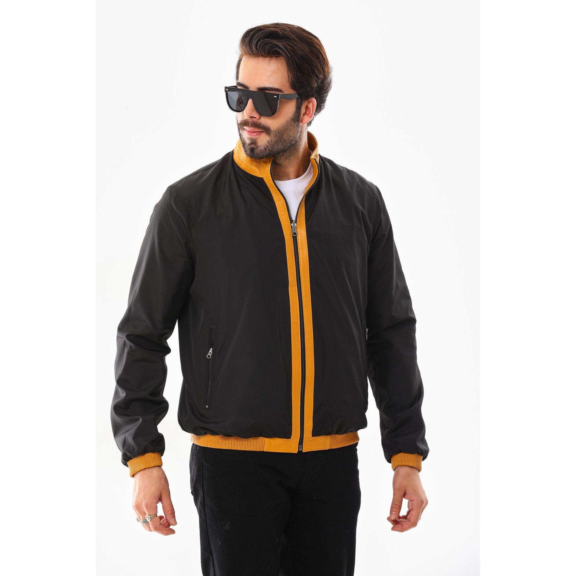 The Como Reversible Mustard Yellow & Black Leather Bomber Jacket
