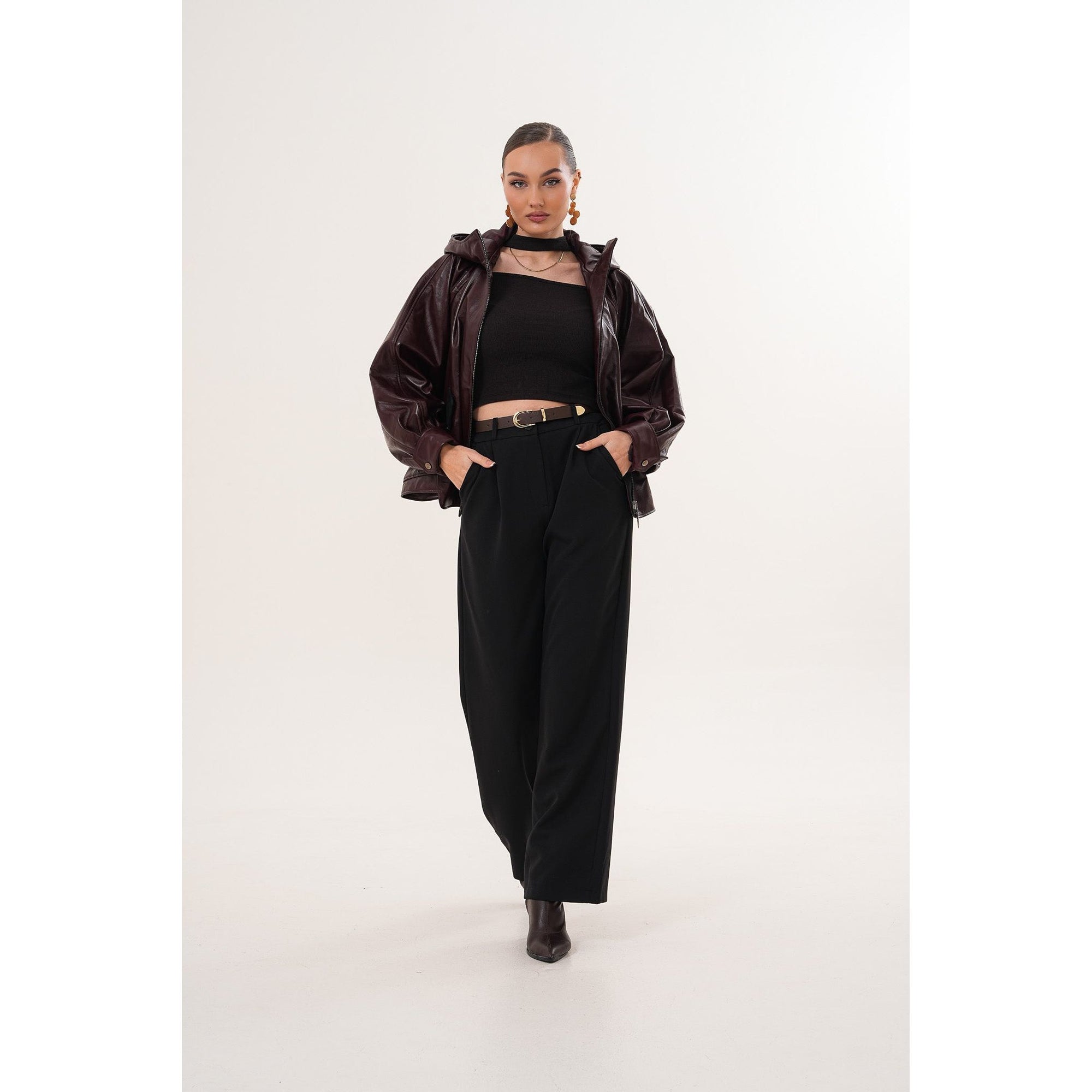 The Marvella Burgundy Leather Women Jacket