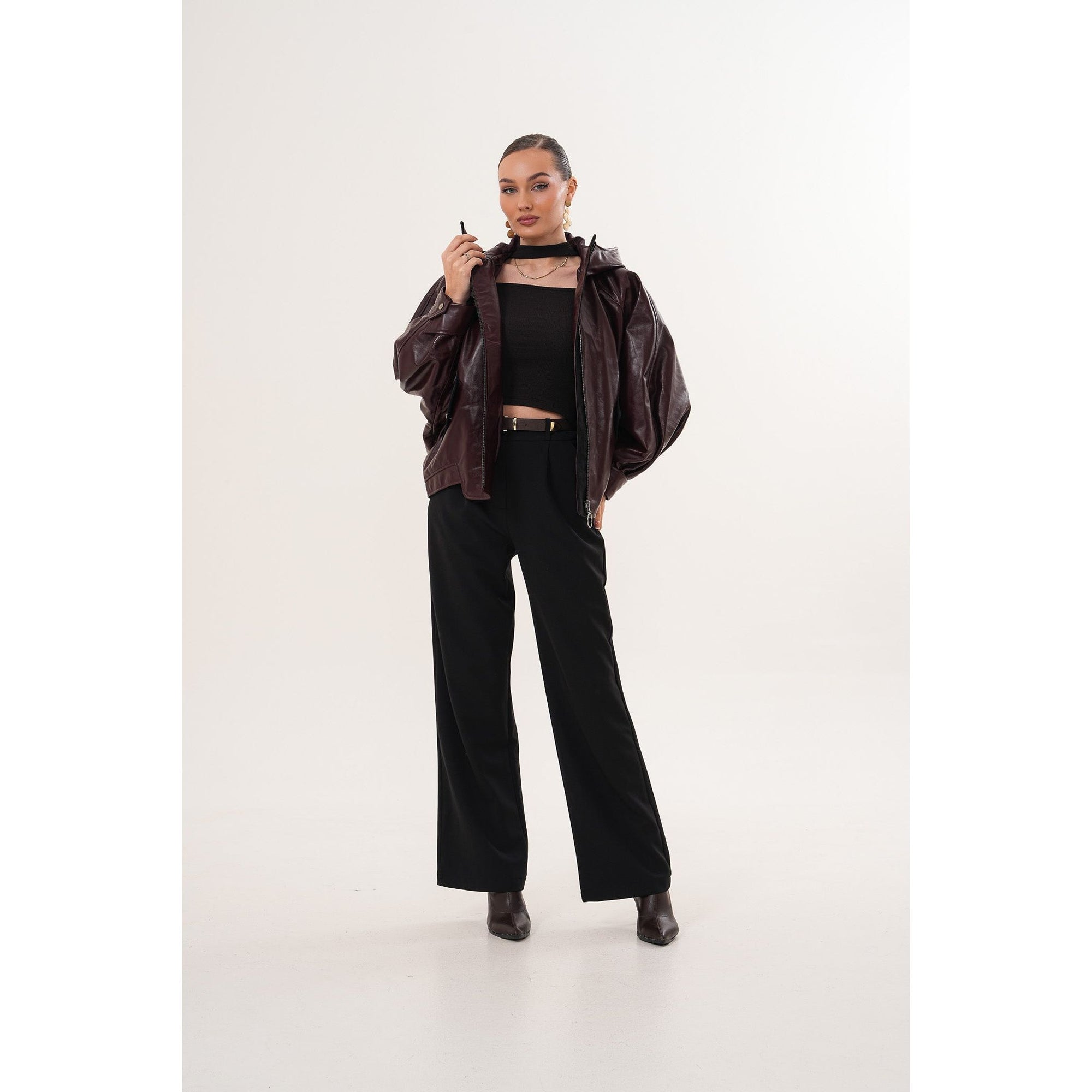 The Marvella Burgundy Leather Women Jacket