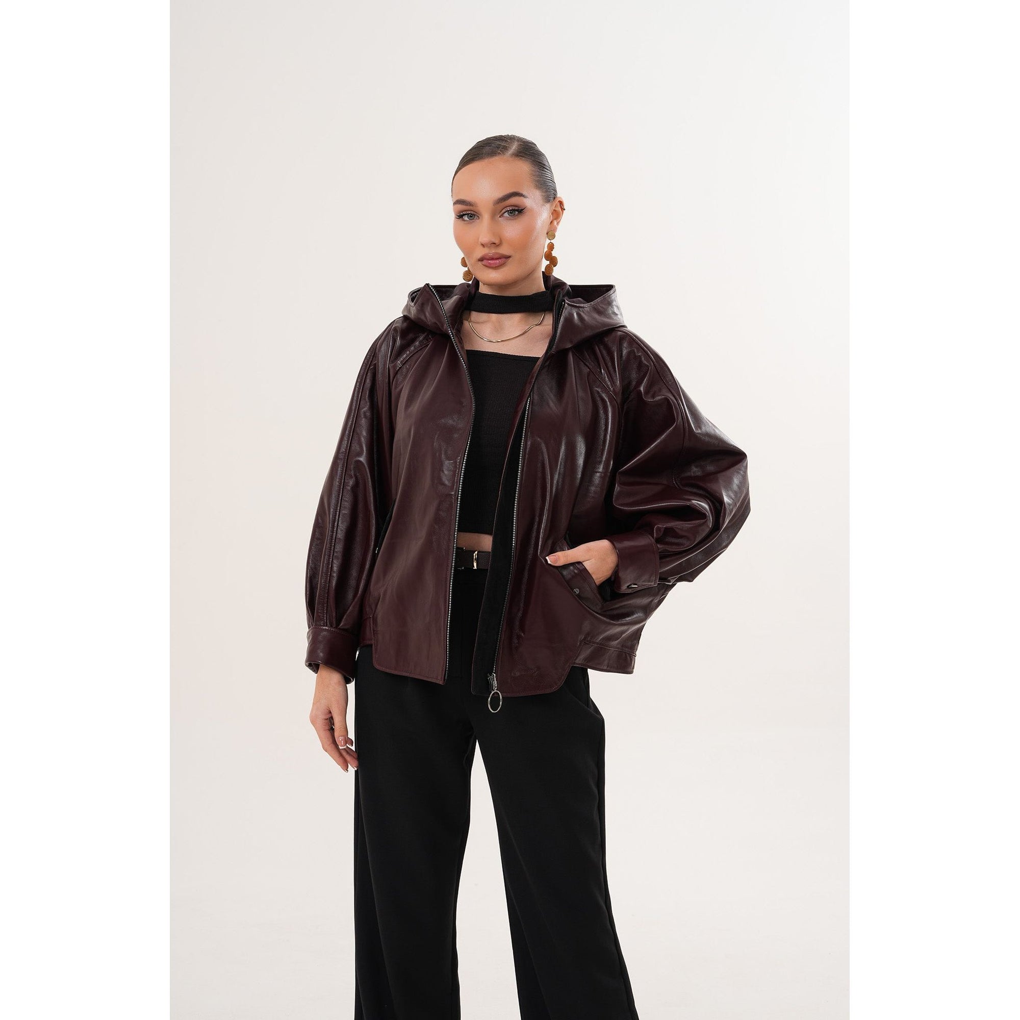 The Marvella Burgundy Leather Women Jacket