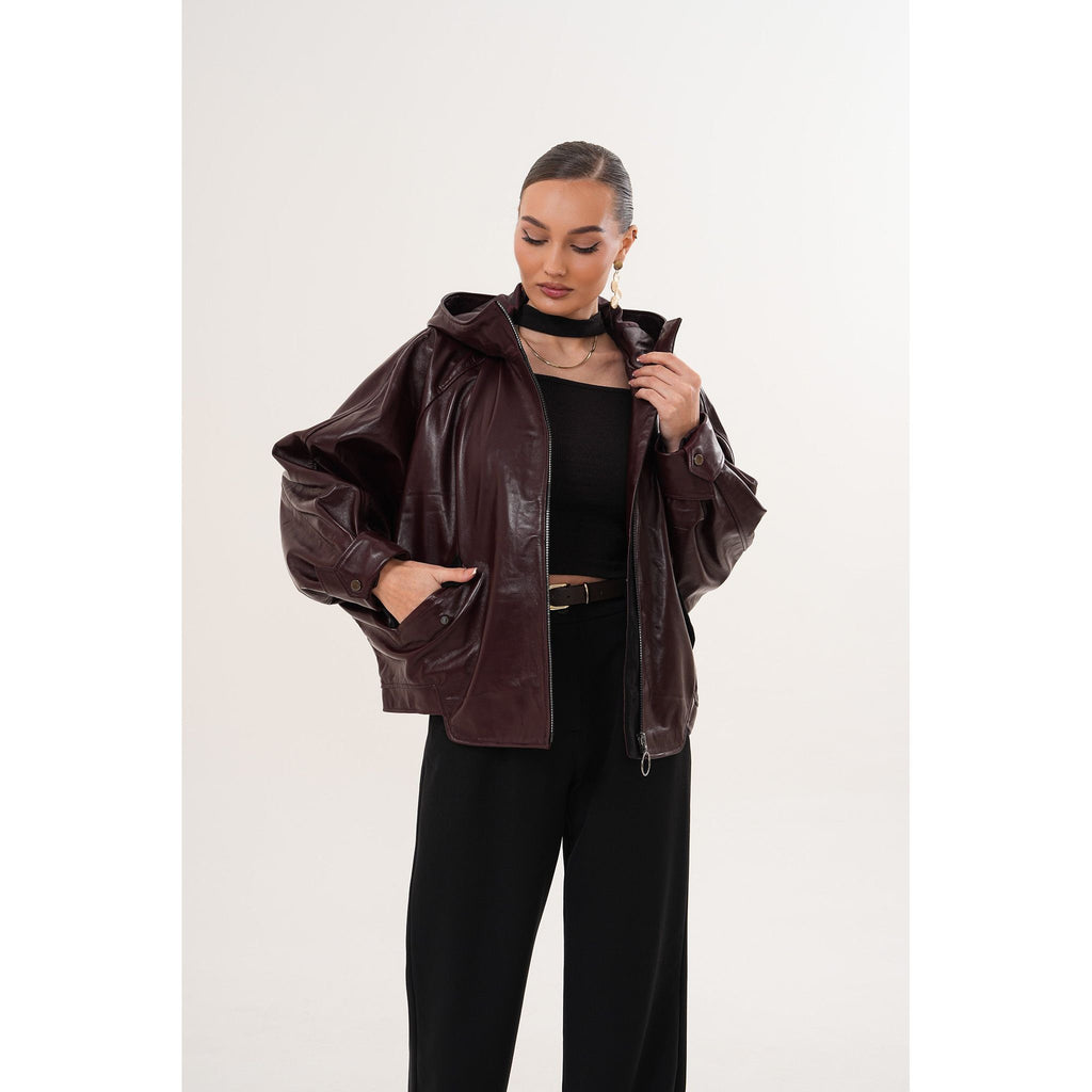 The Marvella Burgundy Leather Women Jacket