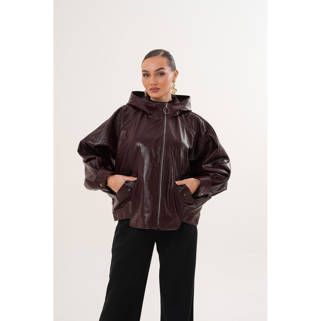 The Marvella Burgundy Leather Women Jacket