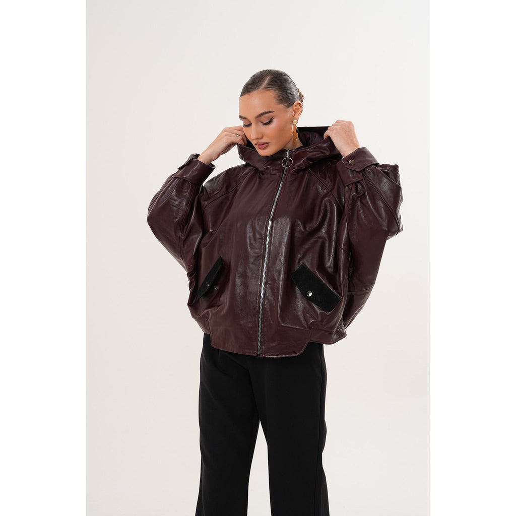 The Marvella Burgundy Leather Women Jacket