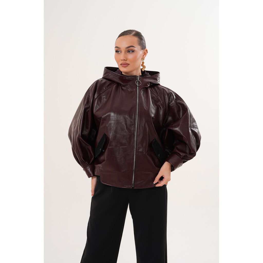 The Marvella Burgundy Leather Women Jacket