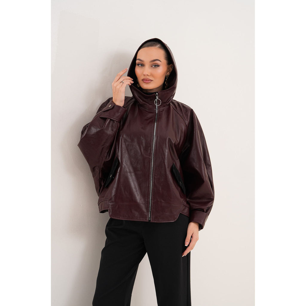 The Marvella Burgundy Leather Women Jacket