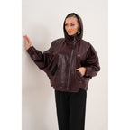 The Marvella Burgundy Leather Women Jacket