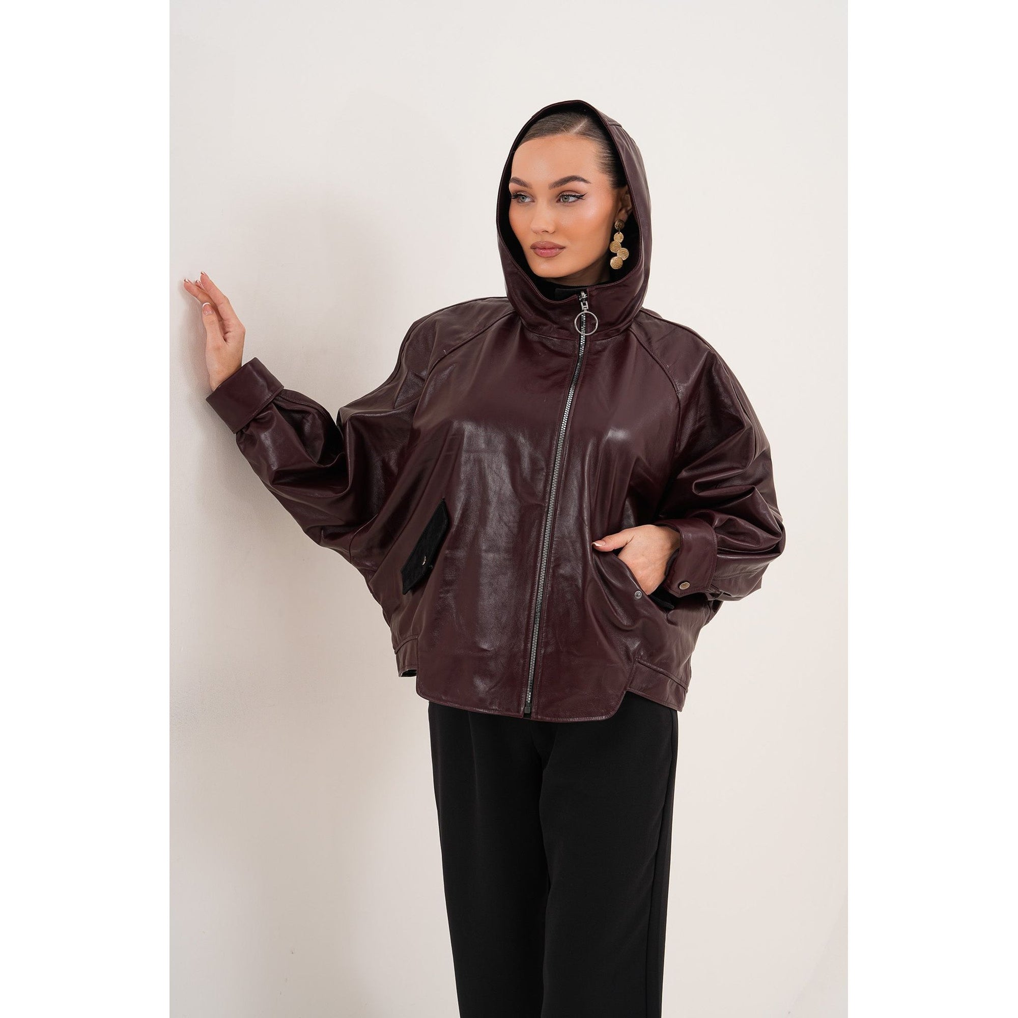The Marvella Burgundy Leather Women Jacket