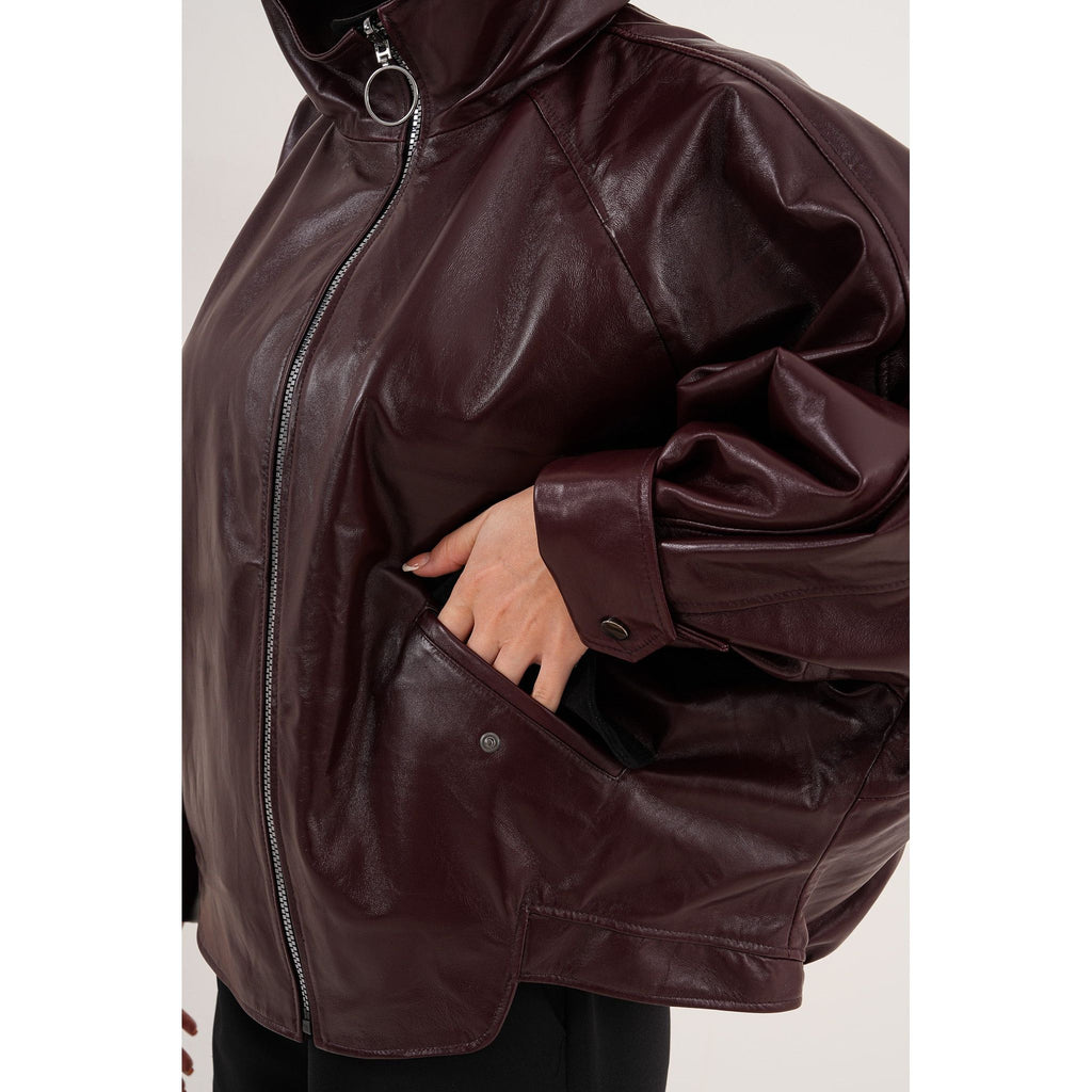 The Marvella Burgundy Leather Women Jacket