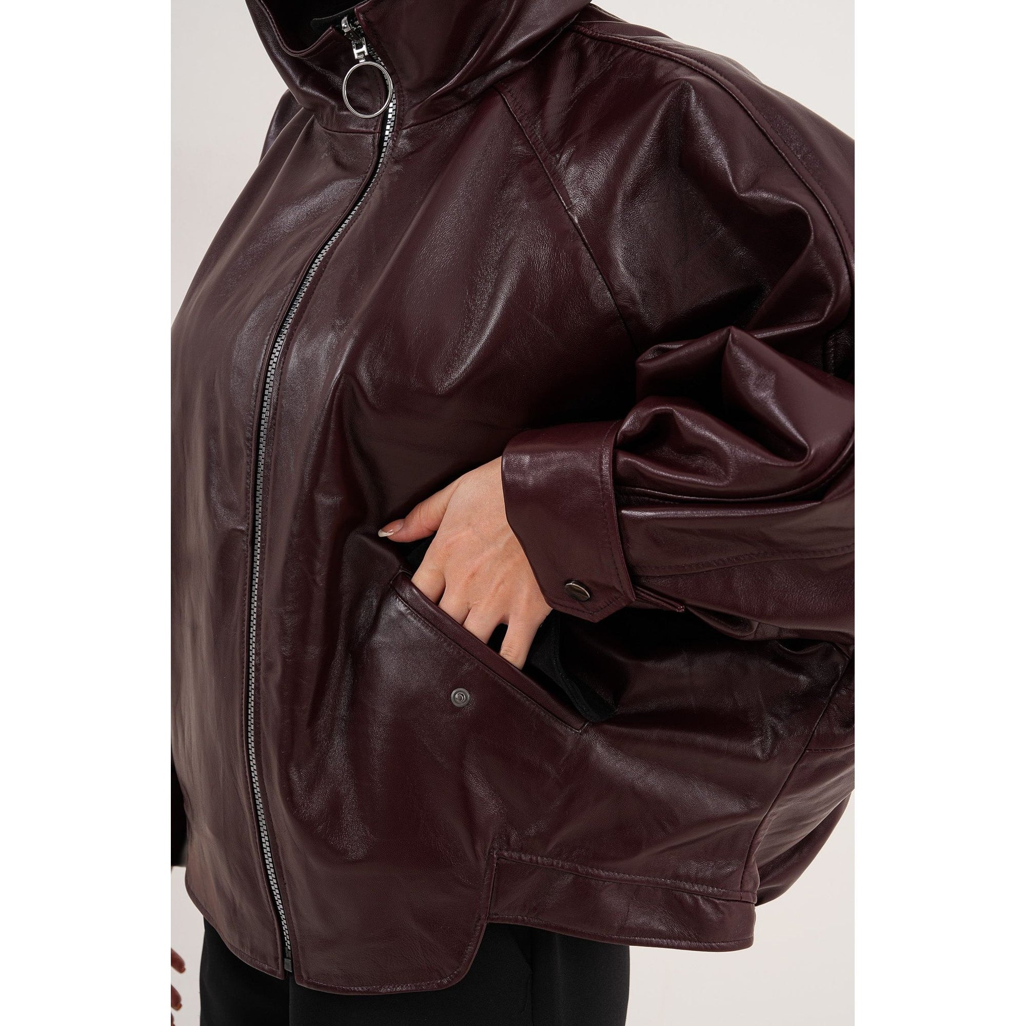 The Marvella Burgundy Leather Women Jacket