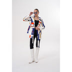 Sienna Abstract Art Leather Women Jacket – Red Navy Edition