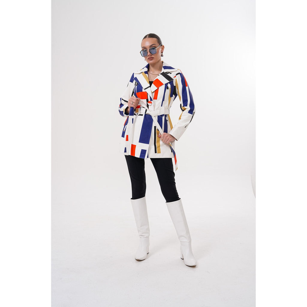 Sienna Abstract Art Leather Women Jacket – Red Navy Edition