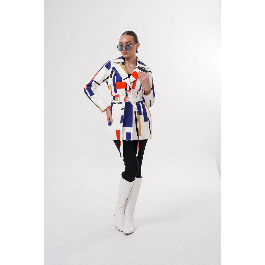 Sienna Abstract Art Leather Women Jacket – Red Navy Edition