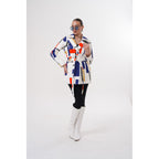 Sienna Abstract Art Leather Women Jacket – Red Navy Edition