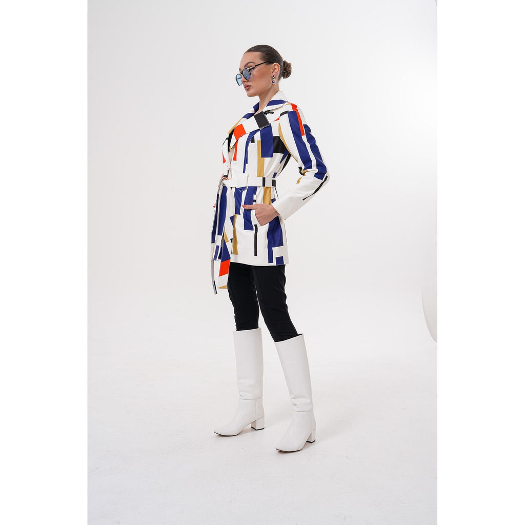 Sienna Abstract Art Leather Women Jacket – Red Navy Edition