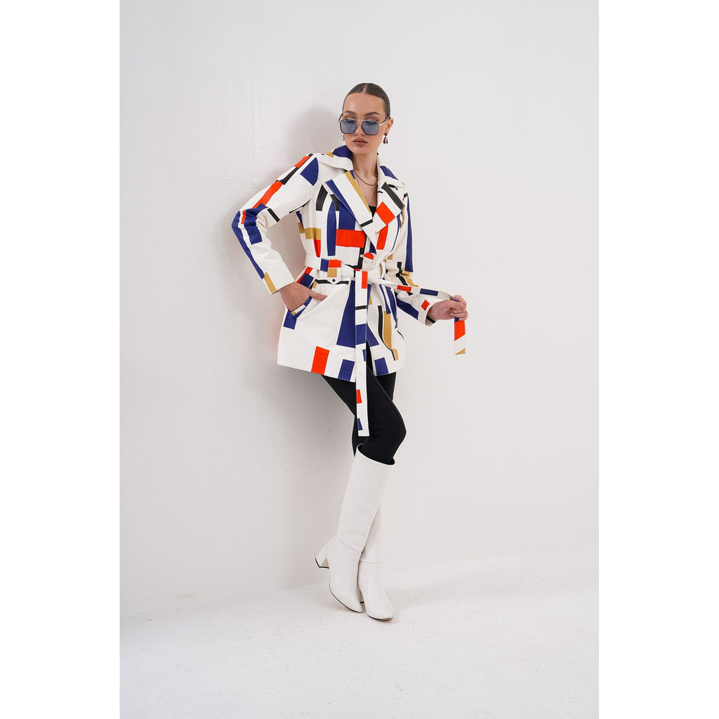 Sienna Abstract Art Leather Women Jacket – Red Navy Edition