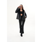 The Zurich Double-Breasted Black Shearling Leather Women Jacket