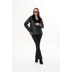 The Zurich Double-Breasted Black Shearling Leather Women Jacket