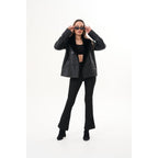 The Zurich Double-Breasted Black Shearling Leather Women Jacket
