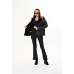 The Zurich Double-Breasted Black Shearling Leather Women Jacket