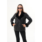 The Zurich Double-Breasted Black Shearling Leather Women Jacket