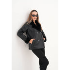 The Zurich Double-Breasted Black Shearling Leather Women Jacket