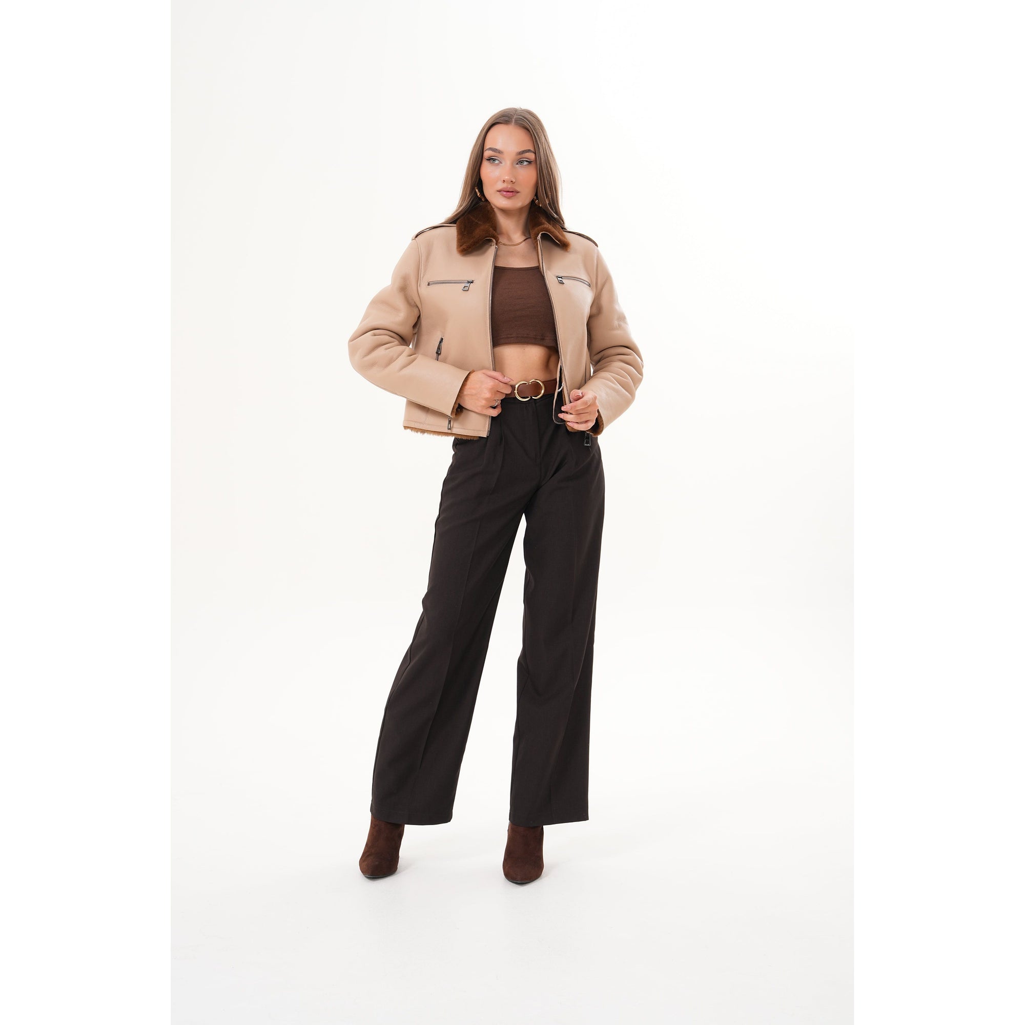The Lucerne Tan Shearling-Lined Leather Women Jacket