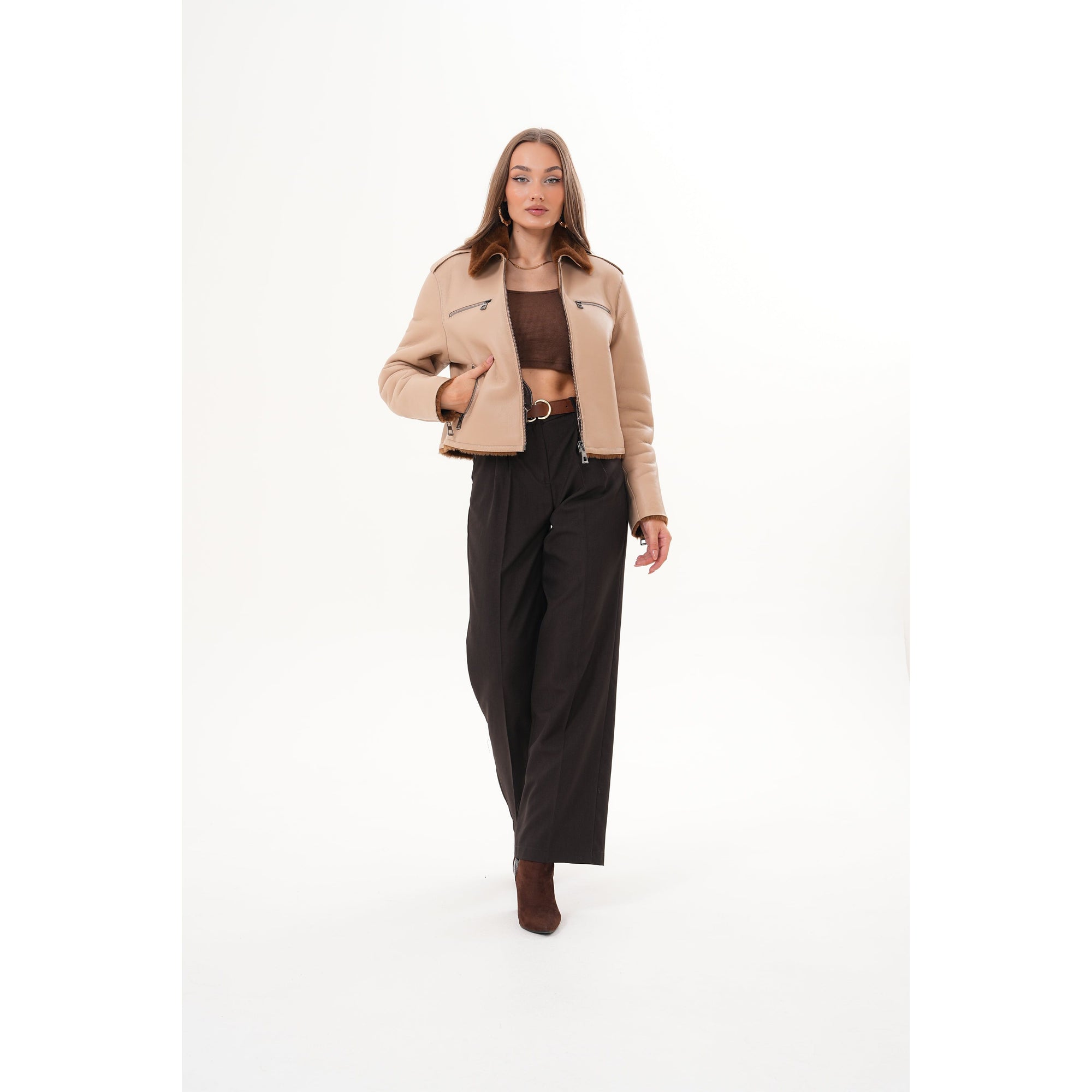 The Lucerne Tan Shearling-Lined Leather Women Jacket
