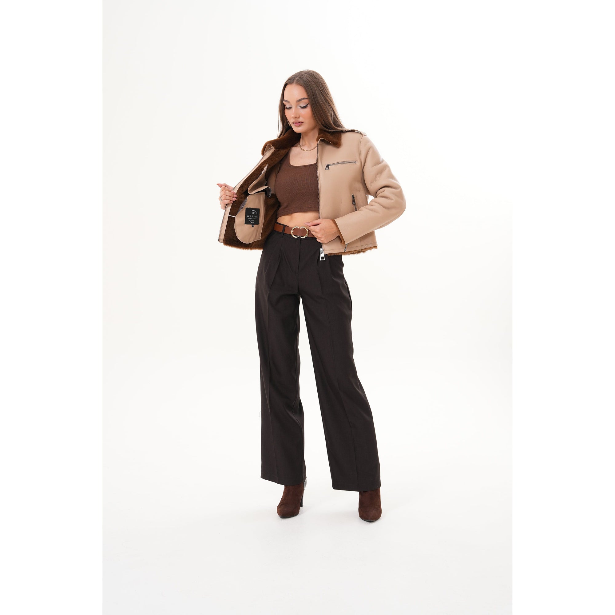 The Lucerne Tan Shearling-Lined Leather Women Jacket