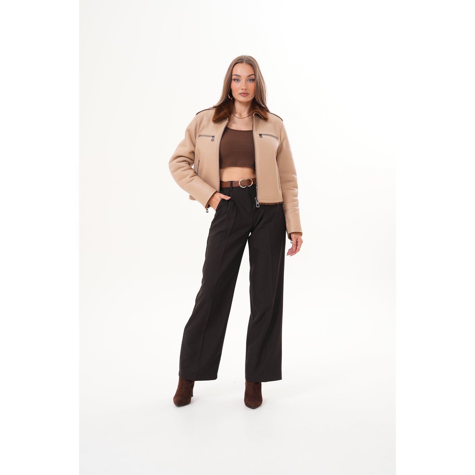 The Lucerne Tan Shearling-Lined Leather Women Jacket