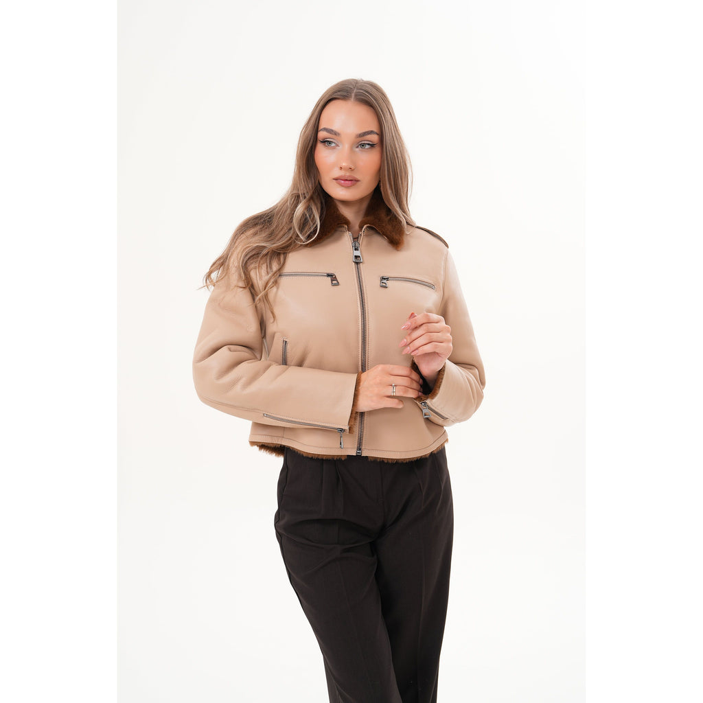 The Lucerne Tan Shearling-Lined Leather Women Jacket