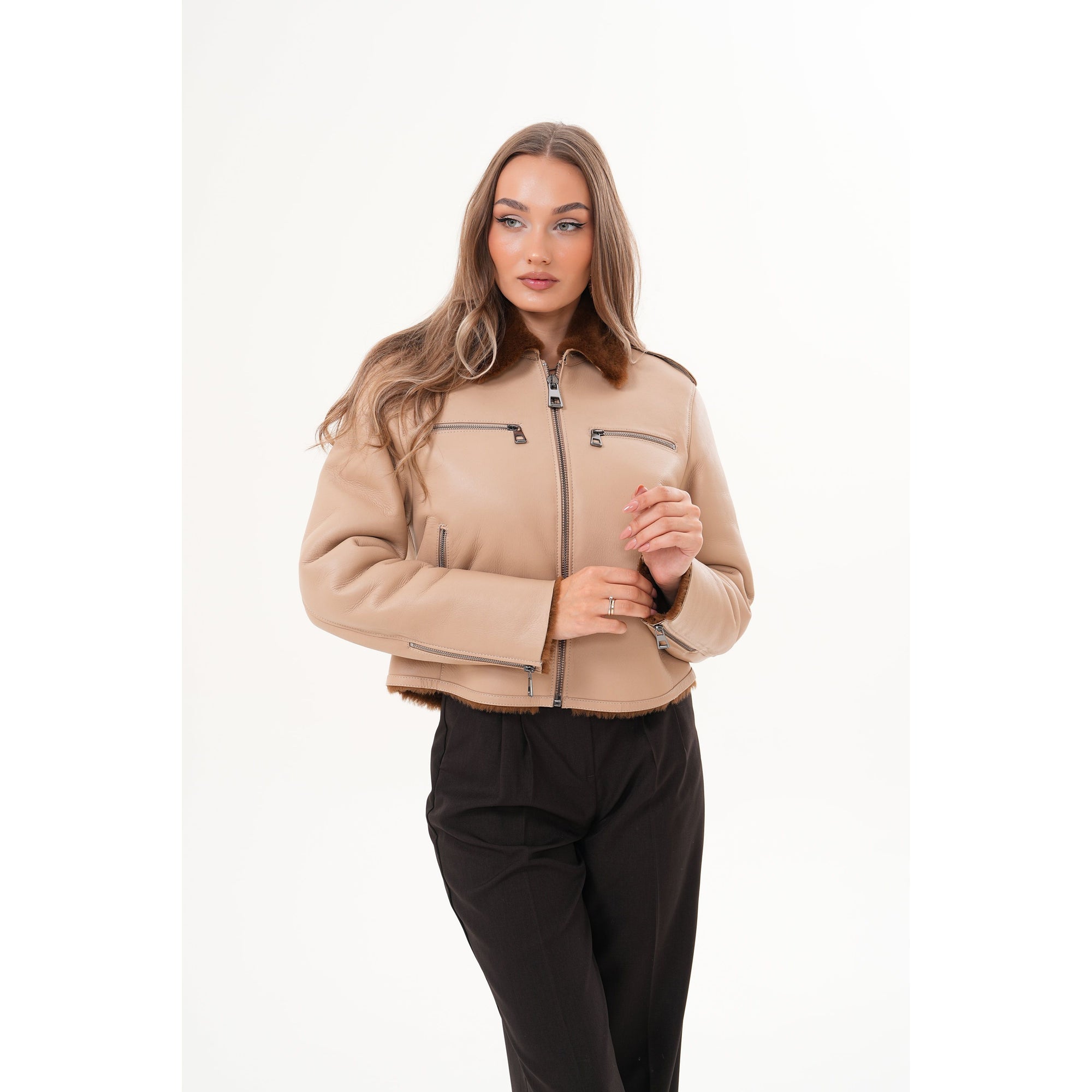 The Lucerne Tan Shearling-Lined Leather Women Jacket