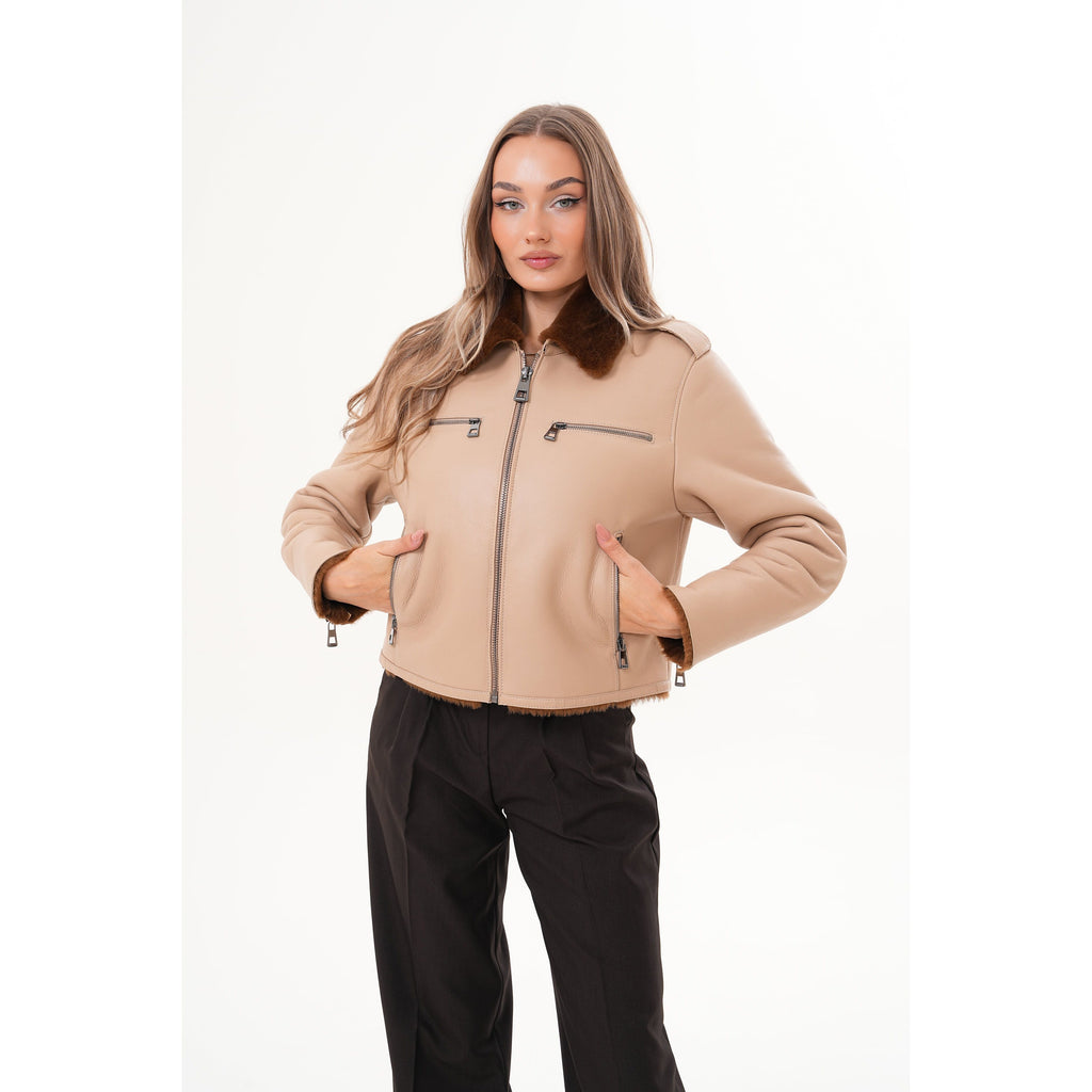 The Lucerne Tan Shearling-Lined Leather Women Jacket