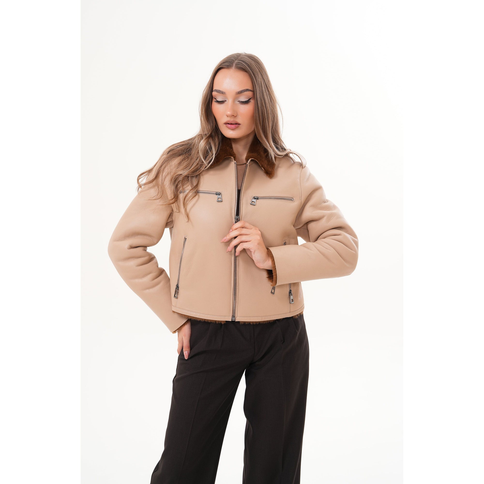The Lucerne Tan Shearling-Lined Leather Women Jacket