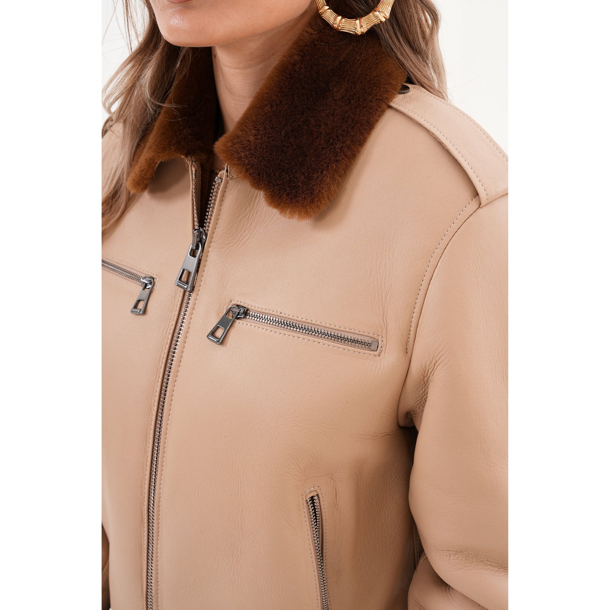 The Lucerne Tan Shearling-Lined Leather Women Jacket