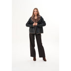 The Zurich Double-Breasted Brown Shearling Collar Leather Women Jacket