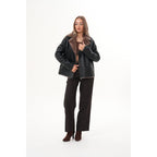 The Zurich Double-Breasted Brown Shearling Collar Leather Women Jacket
